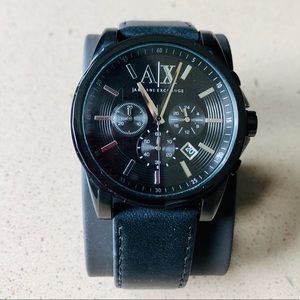 Armani Exchange Men’s Black Leather Watch